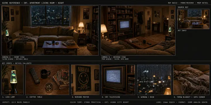 90s Apartment Scene Reference Board, made with Kromoss AI