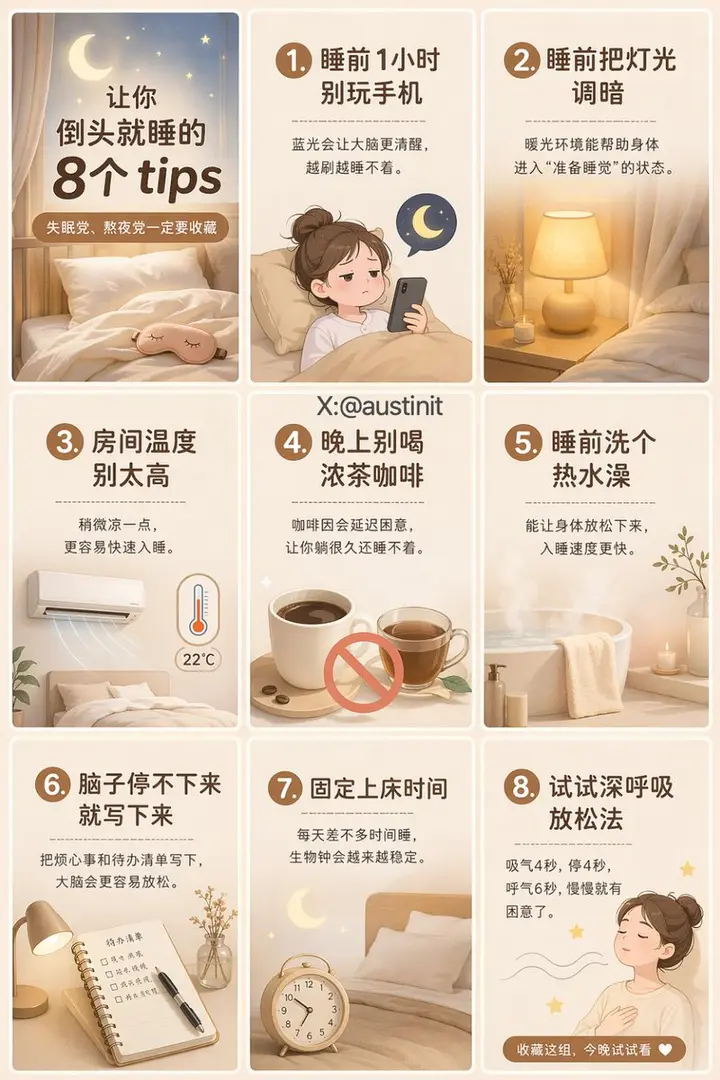 Cozy Sleep Guide Nine Grid, made with Kromoss AI