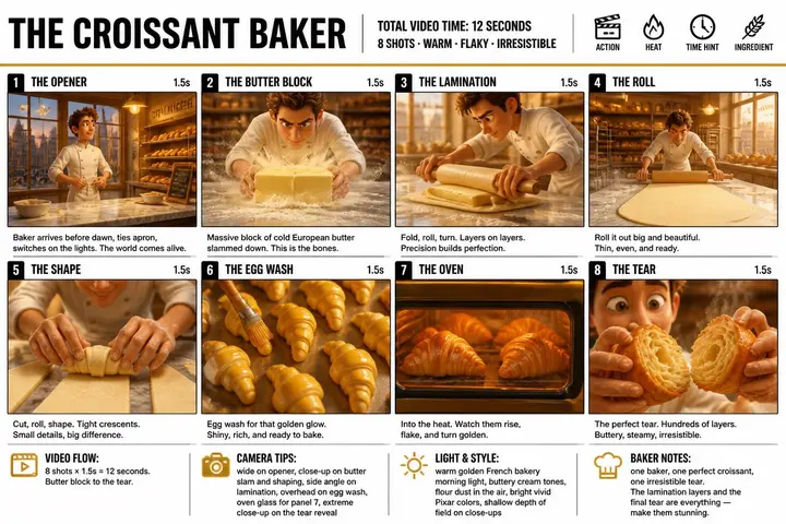 Croissant Baker Process Storyboard, made with Kromoss AI