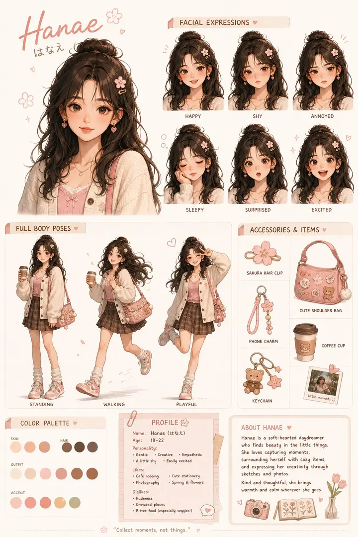 Cute Character Design Sheet, made with Kromoss AI