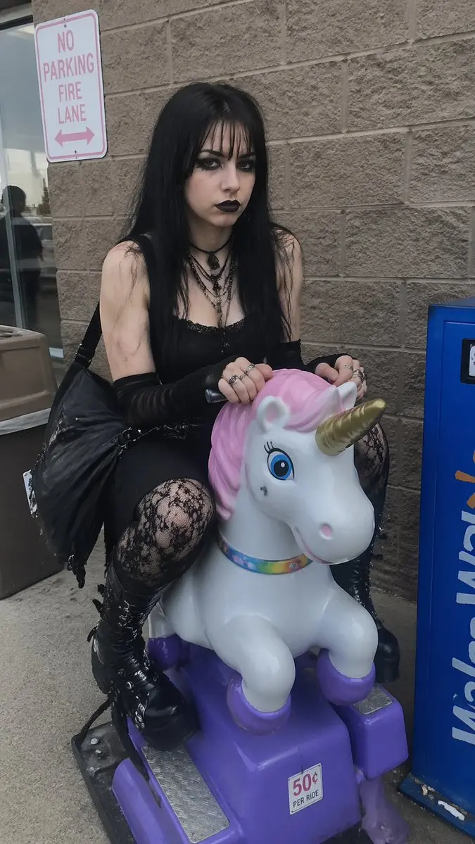 Goth Girl Deadpan Photo, made with Kromoss AI