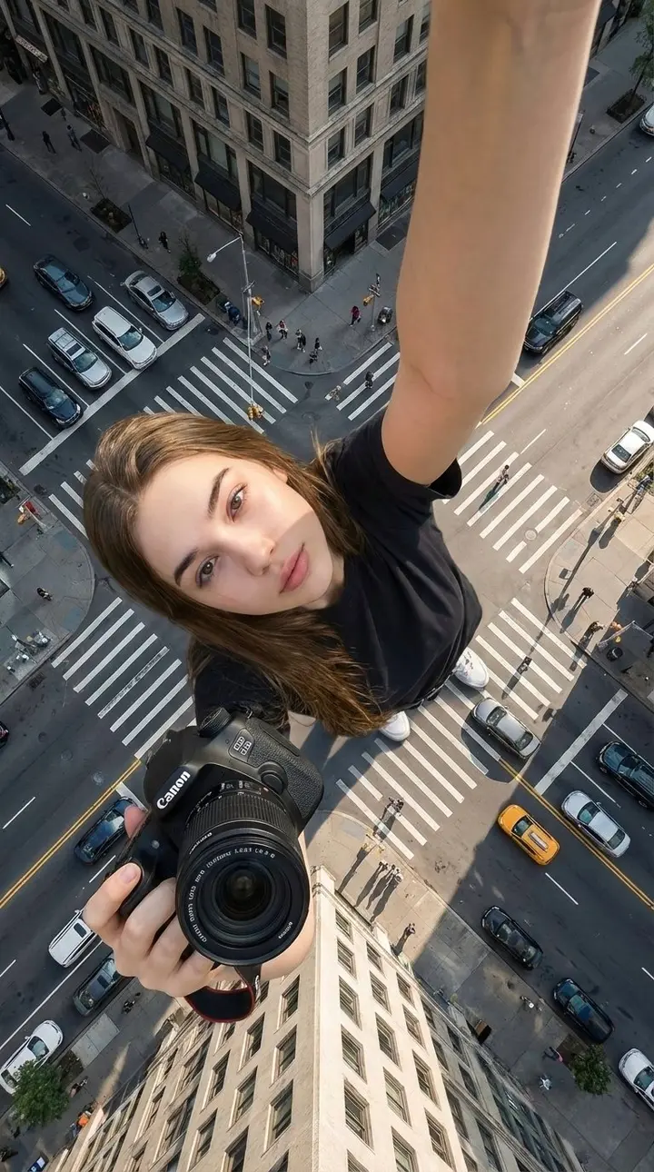 High Angle Giantess City Selfie, made with Kromoss AI