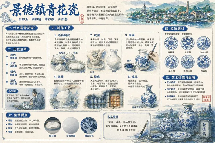 Jingdezhen Blue and White Porcelain Guide, made with Kromoss AI