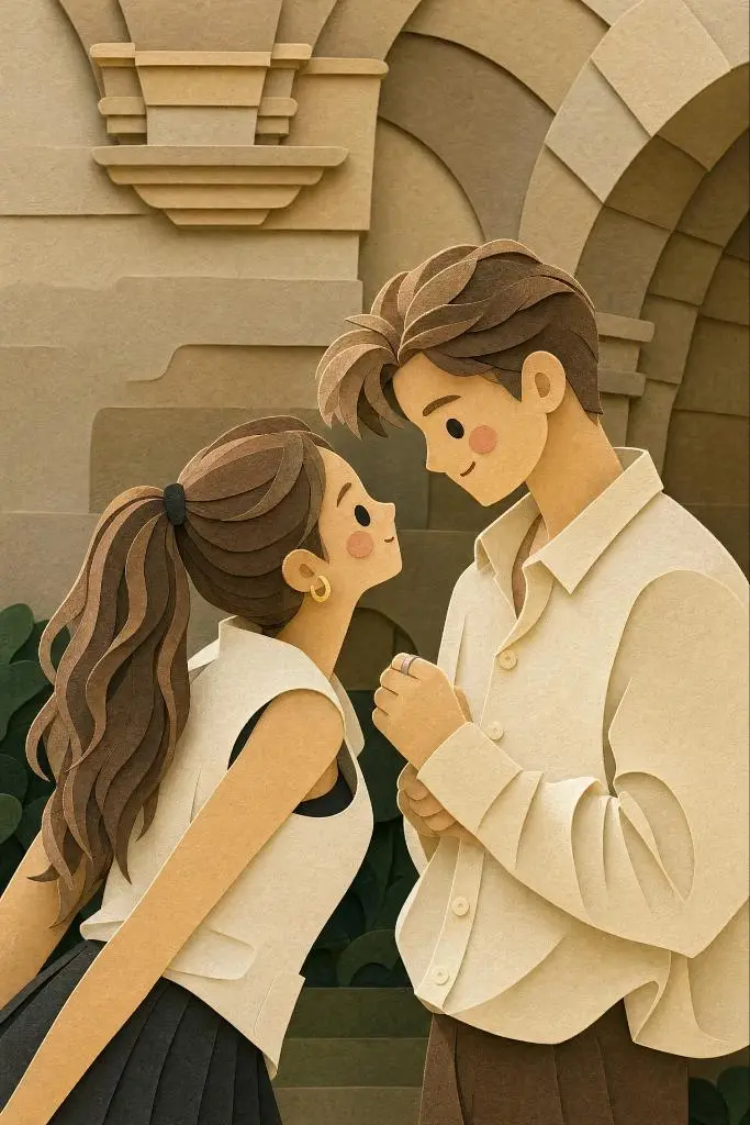 Layered Paper Cut Couple Illustration, made with Kromoss AI