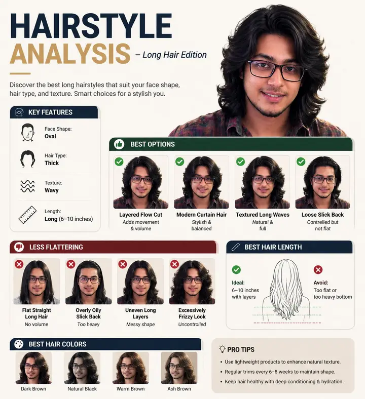 Long Hair Style Analysis Infographic, made with Kromoss AI