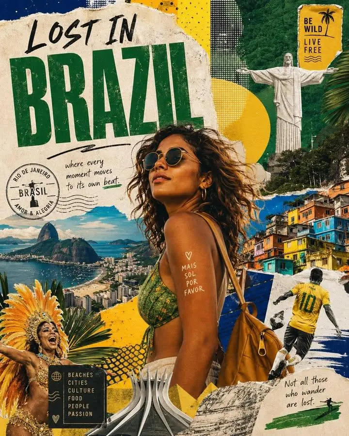 Lost in Country Travel Poster Collage, made with Kromoss AI