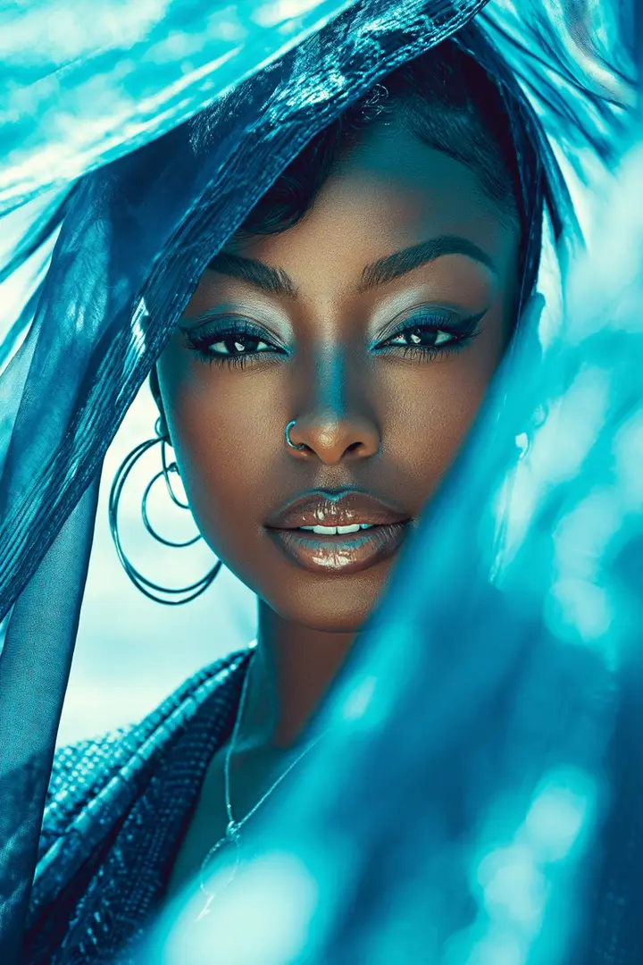 Luxury Glam Seaside Portrait, made with Kromoss AI
