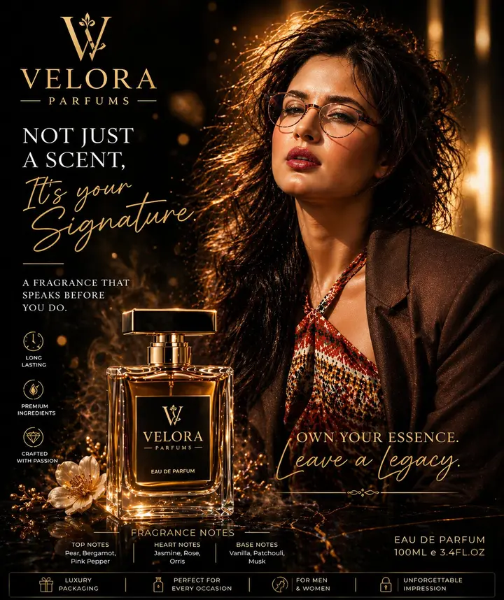 Luxury Perfume Advertisement Poster, made with Kromoss AI