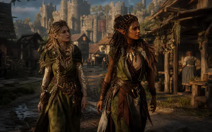 Medieval Village Elf Adventurers, made with Kromoss AI