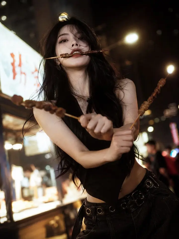 Night Market Triple Skewer Portrait, made with Kromoss AI