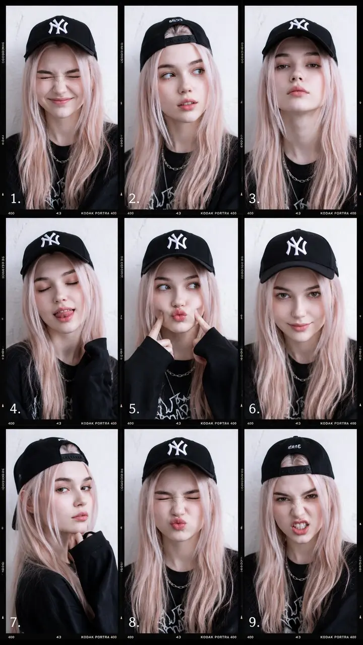 Nine Frame Fashion Portrait Collage, made with Kromoss AI